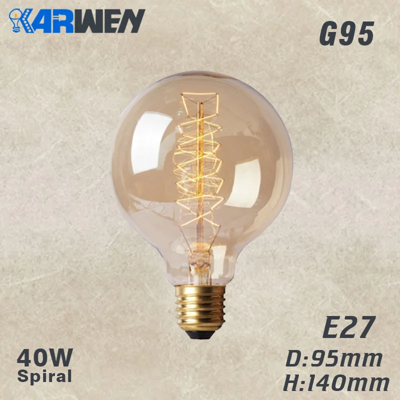 KARWEN 6 шт. винтажная лампа Эдисона G95 Ретро лампа G80 E27 Лампа накаливания свадебные лампы 40 Вт накаливания спиральная лампа для подвесного светильника - Цвет: G95 spirai