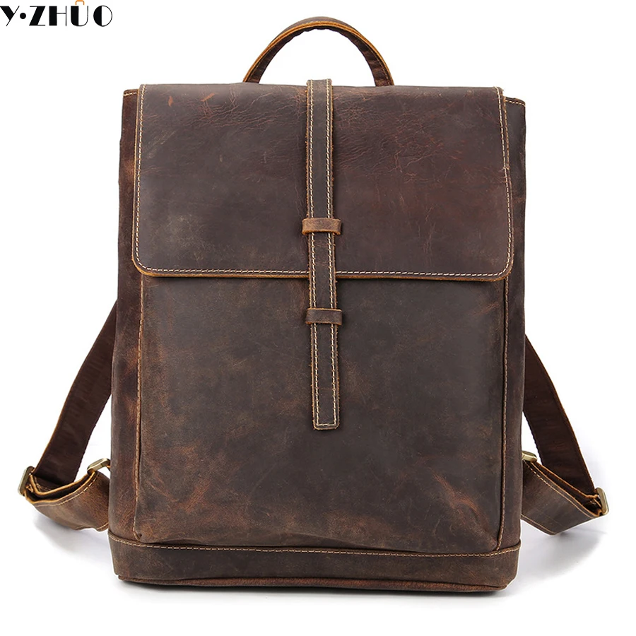 really cowhide man bag genuine leather backpacks vintage double shoulder bag hot sale mochila escolar school Laptop bags