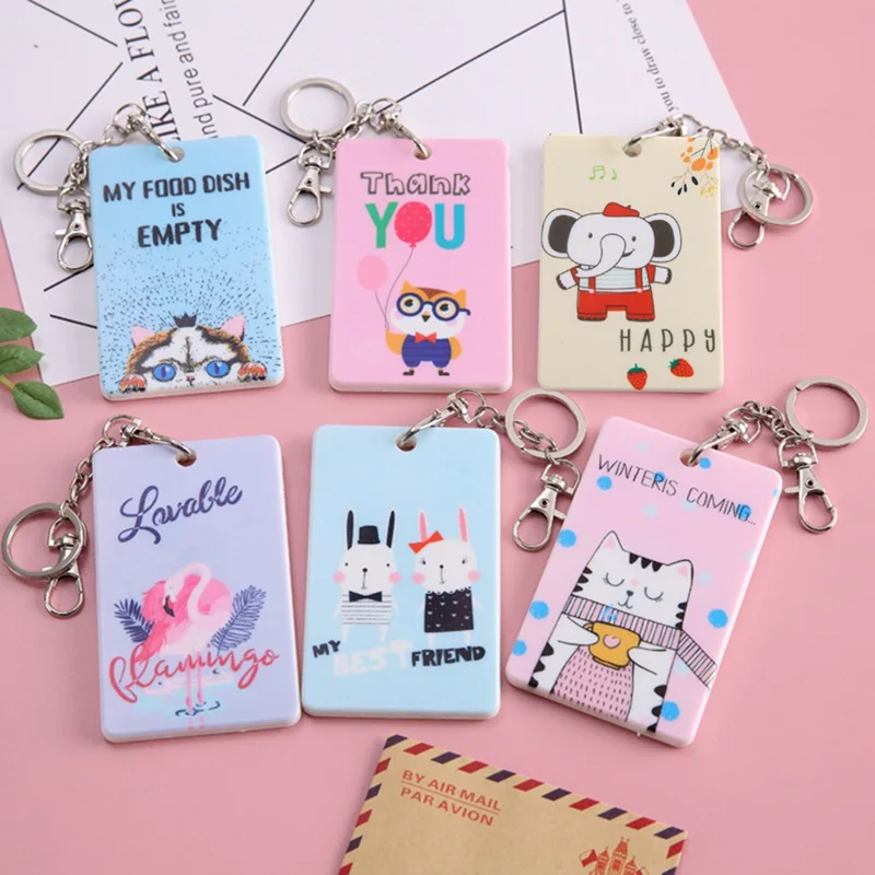 

Business Card Holder Student Badge Bus Card Set Cute Animal Bell Key Chain ID Name Badge Cards Cover