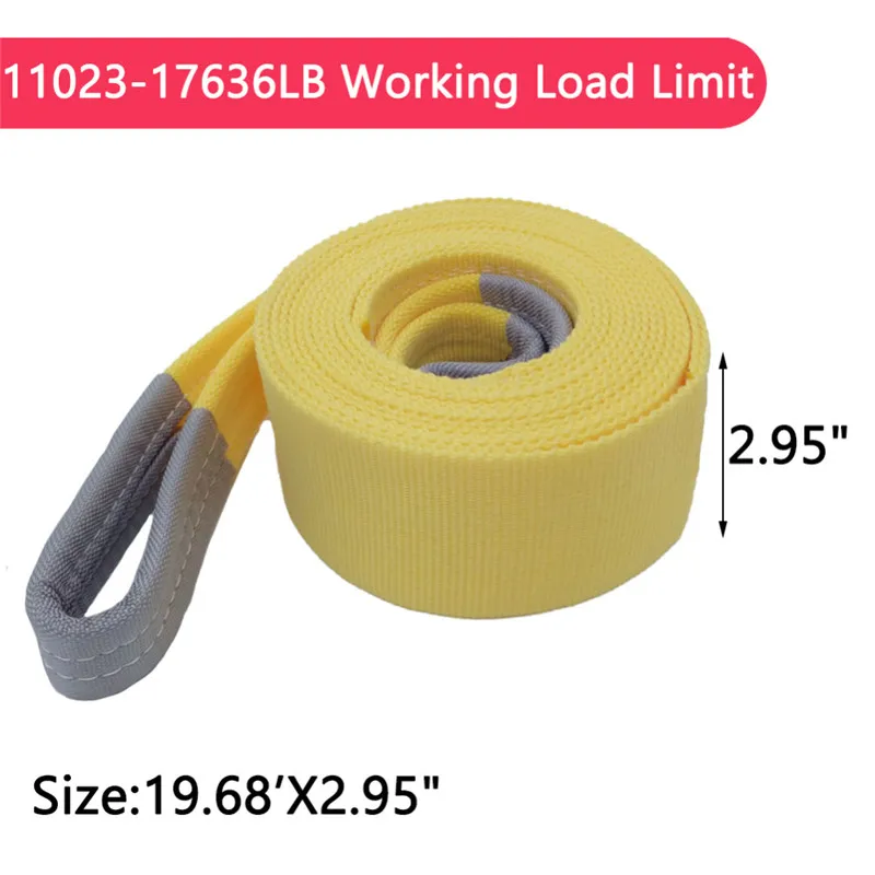 Nylon Recovery Yellow Tow Strap Rope 11023 17636 LB Capacity Emergency