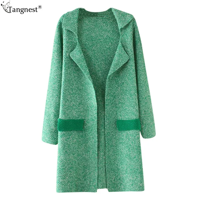 TANGNEST Long Cardigan Feminino 2017 New Casual Women Winter Autumn Long Sweaters Turndown Colla Knitted Wear Top Sweater WZL551