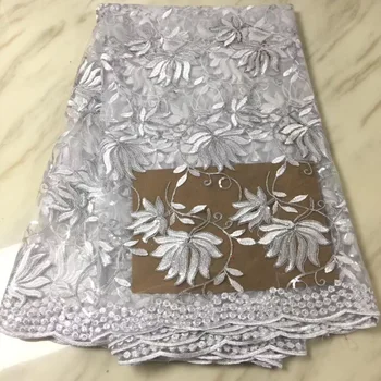 

African Sequins Lace Fabric 2018 White Embroidered Nigerian Laces Fabrics High Quality French Tulle Lace Fabric For Women