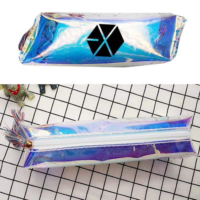 1 шт. K-pop EXO цветной лазерный чехол для карандашей ПВХ сумка для канцелярских принадлежностей Чехол для карандашей Милая коробка для карандашей