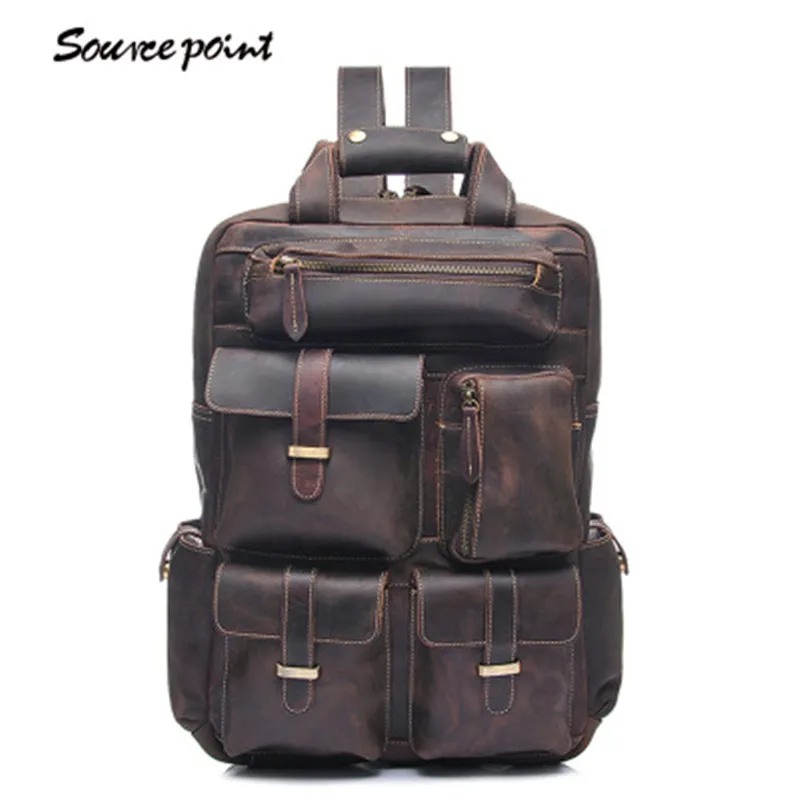 

YISHEN Vintage Crazy Horse Genuine Leather Men Travel Bags Large Capacity Male Mountaineering Bags Fashion Men Backpacks YD-8027