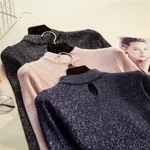 Для женщин футболка Демисезонный блестки футболки Harajuku футболки женская, с перфорацией, с длинным рукавом, трикотажное рубашка Свитер с воротником SF1566