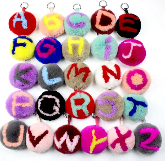 

A~Z 10cm Real REX rabbit Fur Ball Keychain Fur Pompons Keychain Keyring Fur Pom Pom Key Chain for CharmBag Pendant