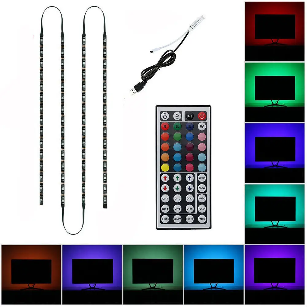 

5V 5050 RGB USB LED Strip Light Multicolour Flexible Computer Case Lamp For PC Monitor TV Background lighting With 44keys Remote