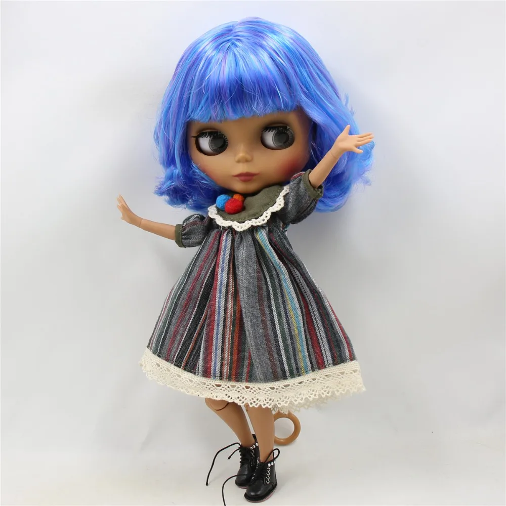 Фабрика blyth кукла 1/6 bjd шарнир тело темная кожа матовое лицо, синий микс фиолетовые волосы, голая кукла 30 см BL7216/6208