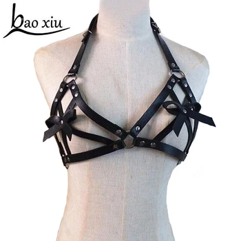 

Harajuku Goth Pu Leather Bowknot Harness Belt Bondage Bra Women Sexy Fashion Top Suspenders Dance Hallowee Rave Straps Accessory