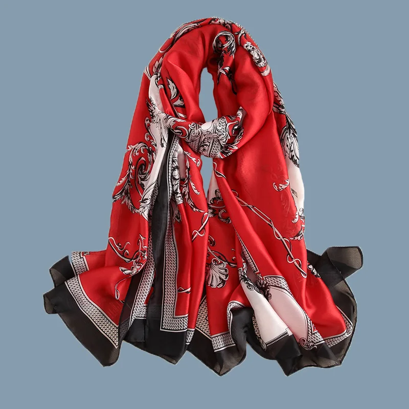 Горячее предложение брендовый женский шарф весна лето шелковые шарфы шали палантины для женщин пашмины пляжные палантины хиджаб платок Размер 180X90 см - Цвет: Красный