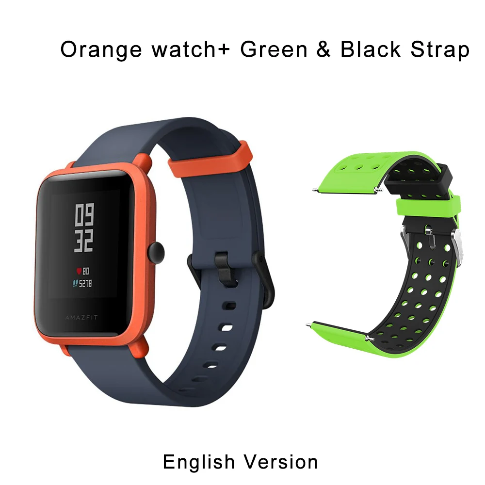 Amazfit Bip Смарт-часы gps 45 Срок службы батареи плавание IP68 Водонепроницаемые Смарт-часы-глобальная версия - Цвет: Orange n green strap