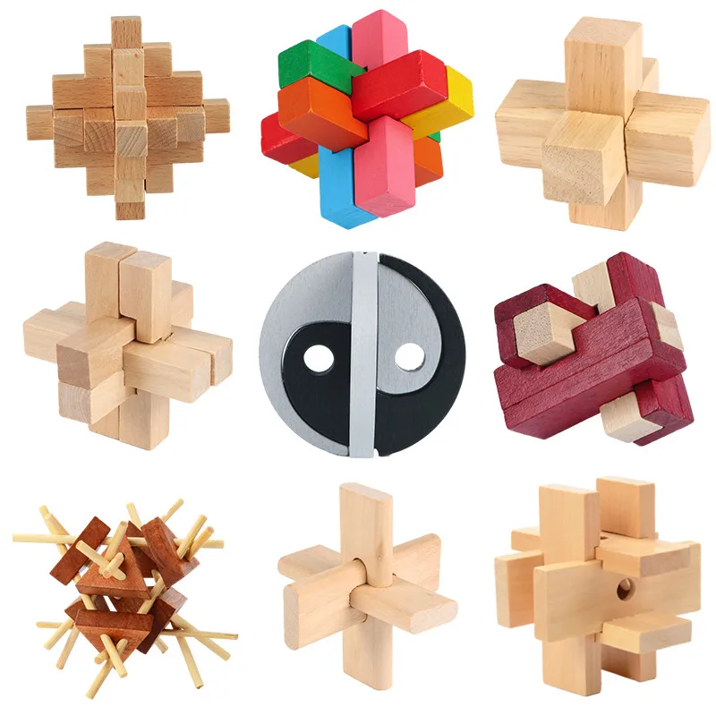 Jouet drôle IQ cerveau Teaser Kong Ming Lock en bois imbriqué bavure 3D Puzzles jeu jouet pour adultes enfants éducation exercice penser