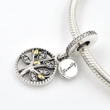 Новые 925 серебро Бусины Семья Heritage с золотой лист Шарм Подвеска Fit Pandora Талисманы браслет DIY ювелирных