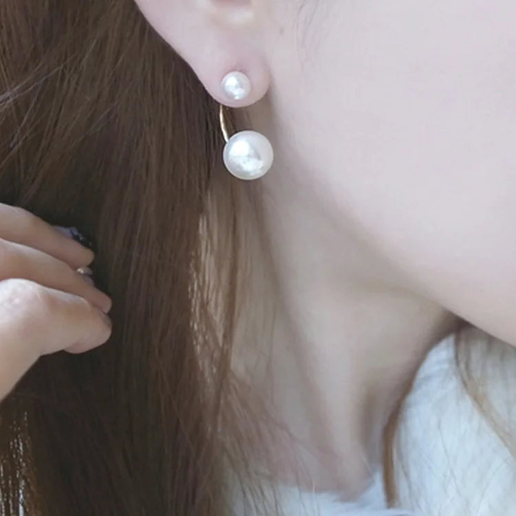 

Pendientes New 2018 Two Wear Ways Brinco Boucle Bijoux Double Imitation Pearl Stud Earrings For Women Wedding Girl Jewelry