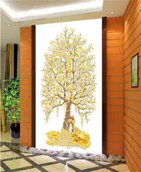 На заказ 3d фото обои на стену комната Нетканая роспись богатое золотое дерево живопись HD фото диван ТВ фон обои для стены 3d