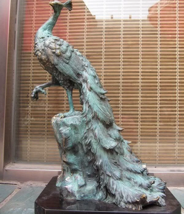 

Chinese Classical Bronze Copper Statue Green peafowl peahen Art Sculpture