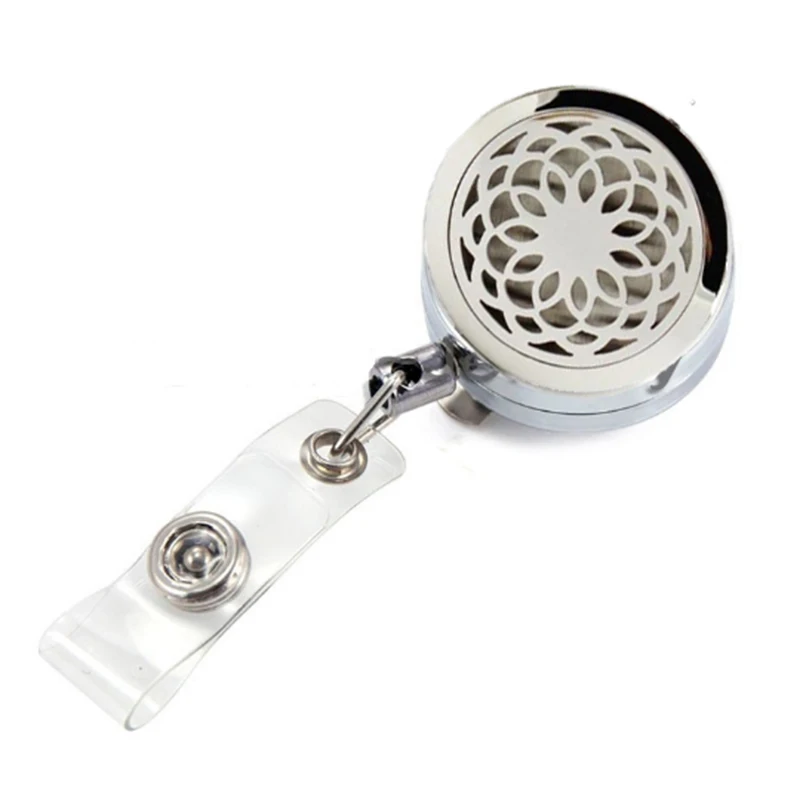 

Silver Lotus Aroma Perfume Locket Metal Retractable Badge Reel Key ID Card Clip Ring Lanyard Name Tag Card Holder Free Pads