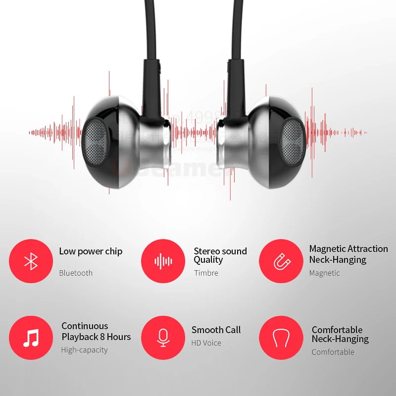 Продажа Ubeamer Q7, Bluetooth 5,0, наушники, 4D звук, беспроводная гарнитура, висящая на шее, 135 мА ч, большая батарея, магнитное притяжение для смартфона