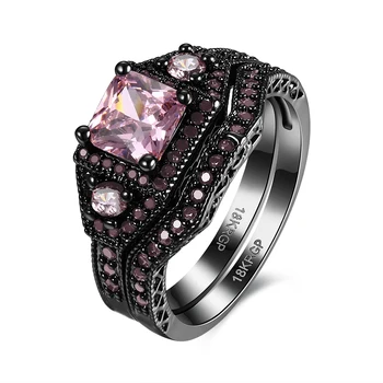 

Mystic black Engagement Rings Set For bridal gift cute Women AAA+ pink Zirconia CZ 2017 Wedding Ring Jewelry Distribution