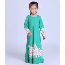 Мусульманское детское исламское зеленое детское платье с цветочным принтом Djellaba Турция Дубай халат традиционная одежда для детей Бурка 06