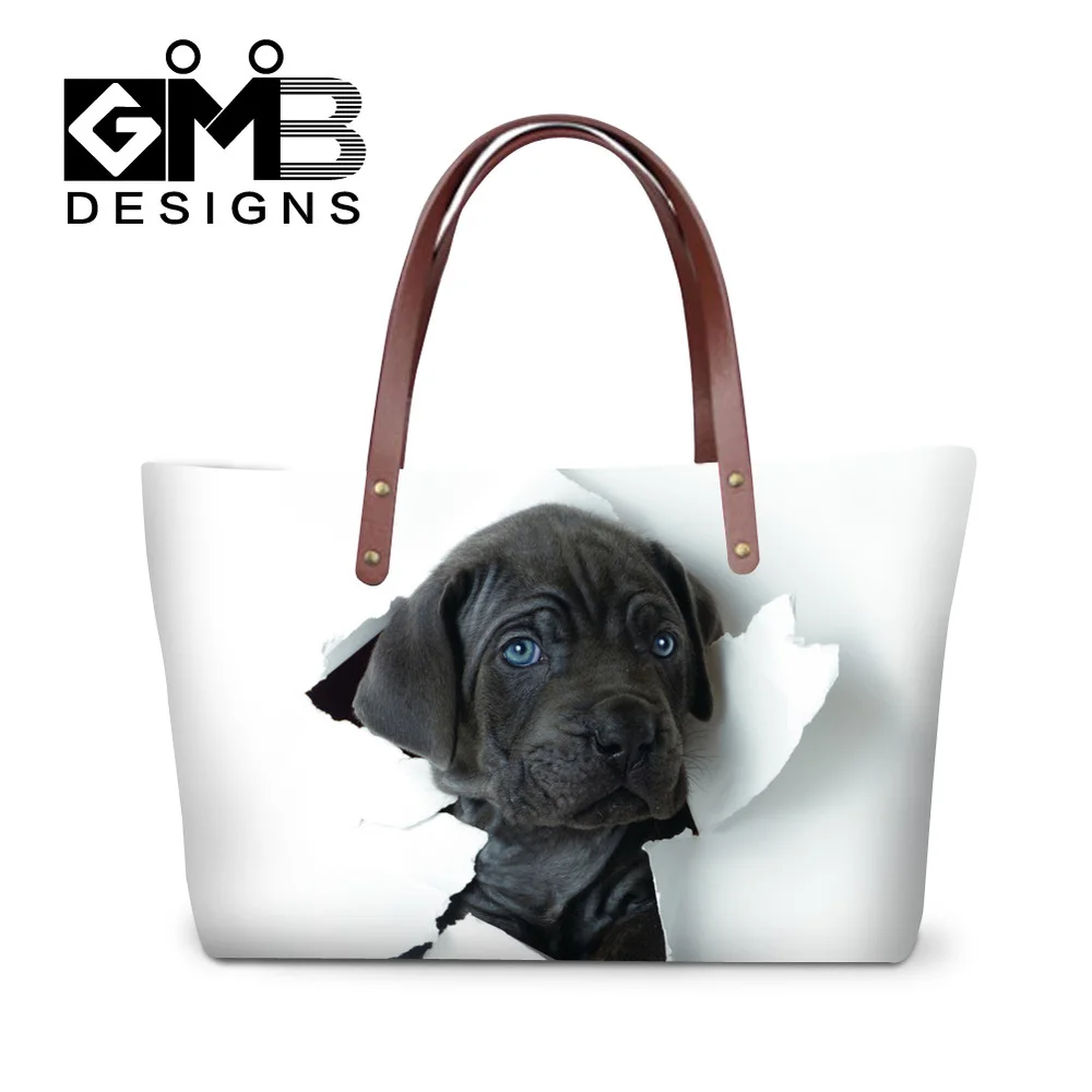 Модные женские сумки с 3D принтом животных Симпатичные кошки и собаки сумка на плечо Средняя сумка пляжная сумка для леди высокого качества Bolsa Feminina - Цвет: Бургундия