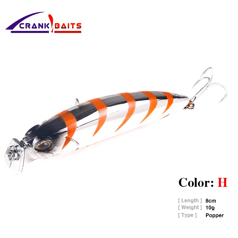 Manivela cebos marca Popper Wobbler señuelo de pesca con 6 # anzuelos de 80mm/10g flotante crankbait cebo artificial, poper pesca carpa YB475 Manivela cebos marca Popper Wobbler señuelo de pesca con 6 # anzuelos de 80mm/10g flotante crankbait cebo artificial, poper pesca carpa YB475
