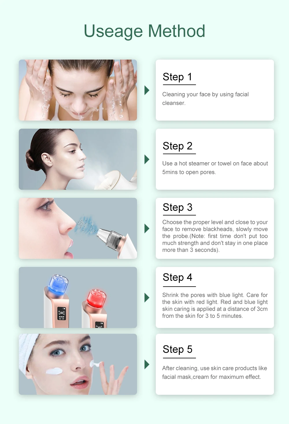 Removedor de Cravo Ferramentas de Cuidados Removedor de Cabeça Anlan Vácuo Pore Cleaner Comedões Acne Faciais Espinhas Comedão Extractor Remoção Preta 8 com o rosto espinhas ferramentas comedone extrator