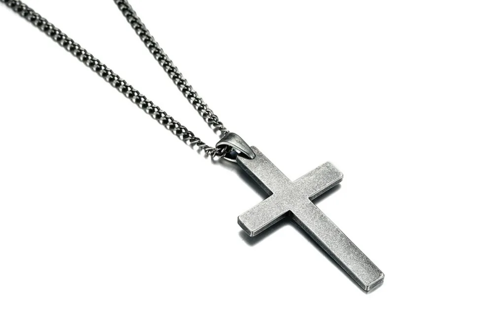 Large Mens Antique Silver Color Cross Pendant Necklace Stainless Steel Men Vintage Jewelry Christian Jesus Lord Prayer Choker Collier 14