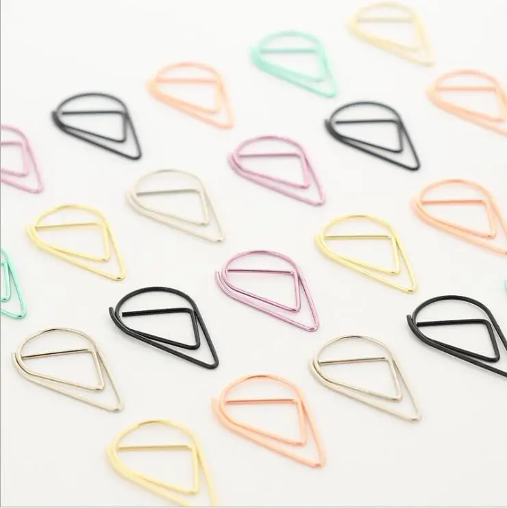 

50 pcs/lot 6 colors Metal Material Drop Shape Paper Clips Gold Silver Funny Kawaii Bookmark Office Shool Stationery Marking Clip