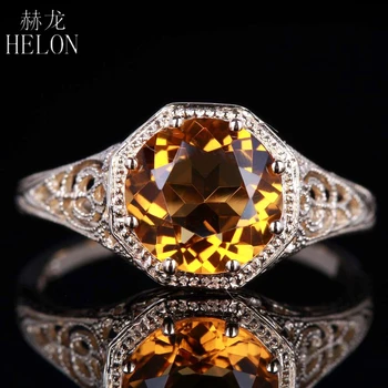 

HELON Solid 14K Yellow Gold Flawless 1.5 Carat Citrine Engagement Wedding Ring For Women Party Gift Vintage Antique Fine Jewelry