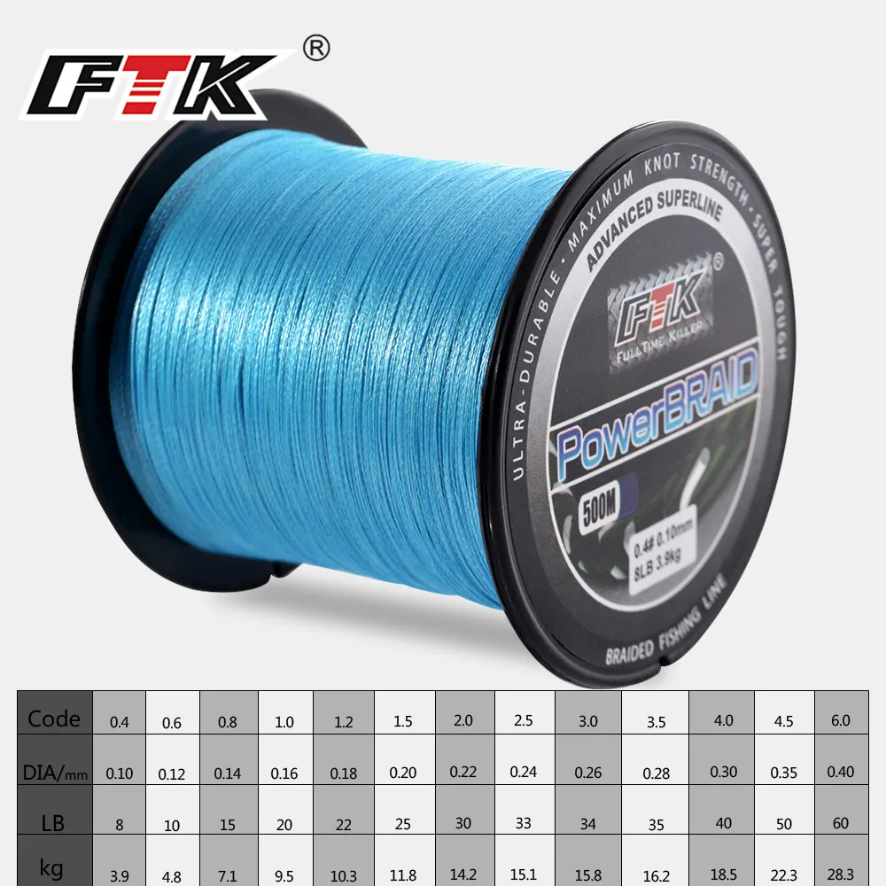 FTK 500 متر PE مضفر خط الصيد الحبل 8-60LB 0.1-0.4 ملليمتر 4 ستراند المتعددة الشعيرات الصيد PE مضفر سلك 500 متر الصيد خط