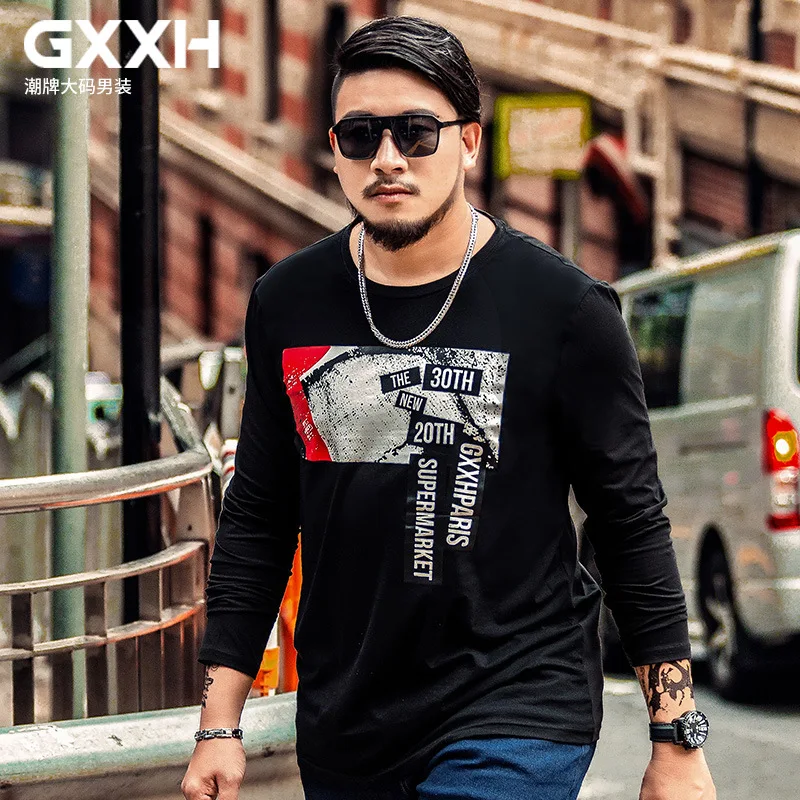 GXXH, осенняя мода, большой размер, Мужская футболка с длинным рукавом и принтом, мужская повседневная брендовая футболка с круглым вырезом, мужской размер d, 6XL, 7XL, 8xl - Цвет: T17549