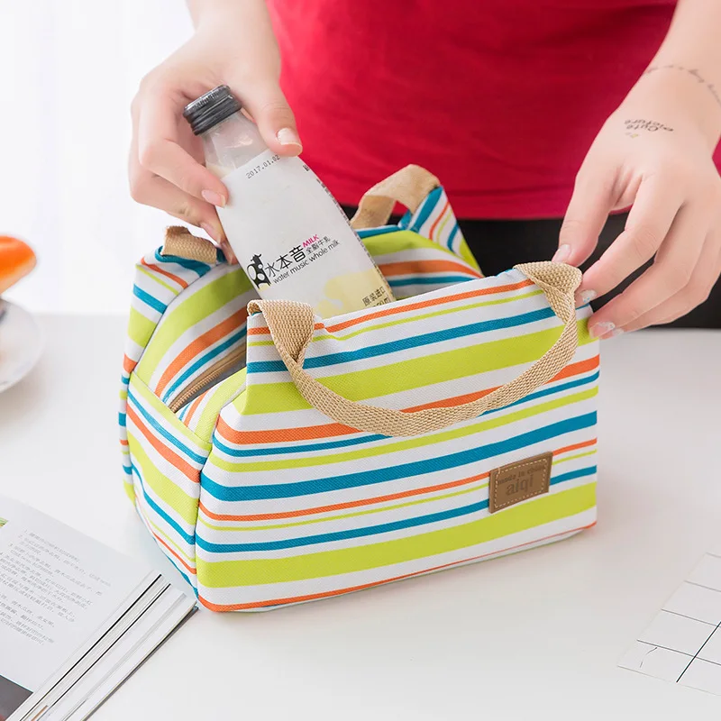New Striped Outdoor Portable Picnic Bag Waterproof Insulation Fresh Camping Bag Travel Vacation Storage Ice Bag Handbag