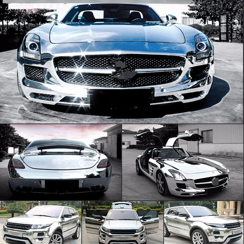 

SUNICE Car Wrap Film Self Adhesive Sticker Decals Stretchable Chrome Vinyl Silver DIY Decoration Car Body Film PVC 1.52X10MTS