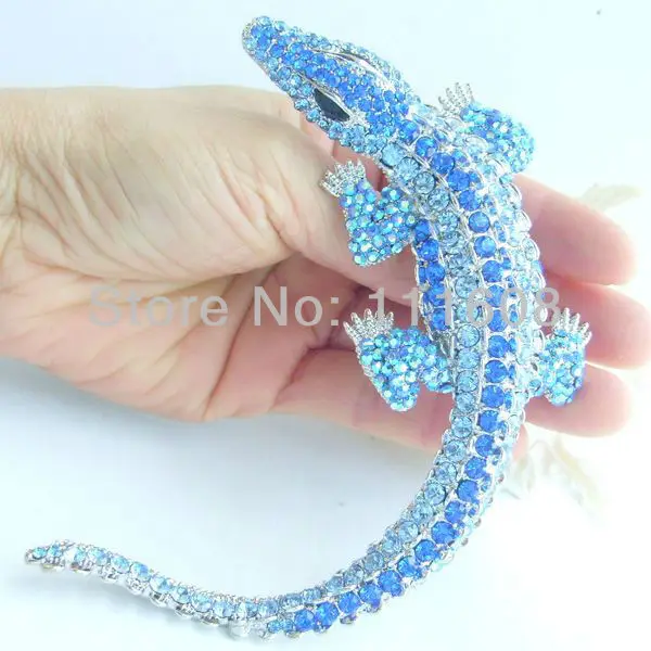 

4.13" Unique Cayman Brooch Pin w Blue Rhinestone Crystals EE05009C8