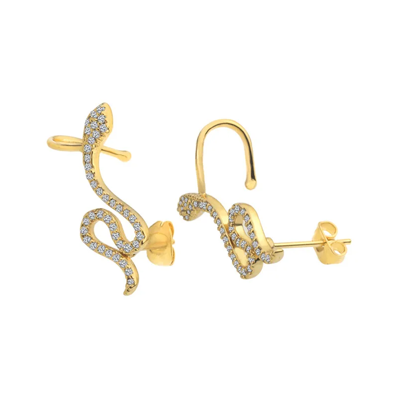 Rose Gold Color Paved Crystal Snake Ear Clip Painless Statement Jewelry Female Medusa Serpent Earings Bridesmaids Sister Gifts|earrings gift|earrings