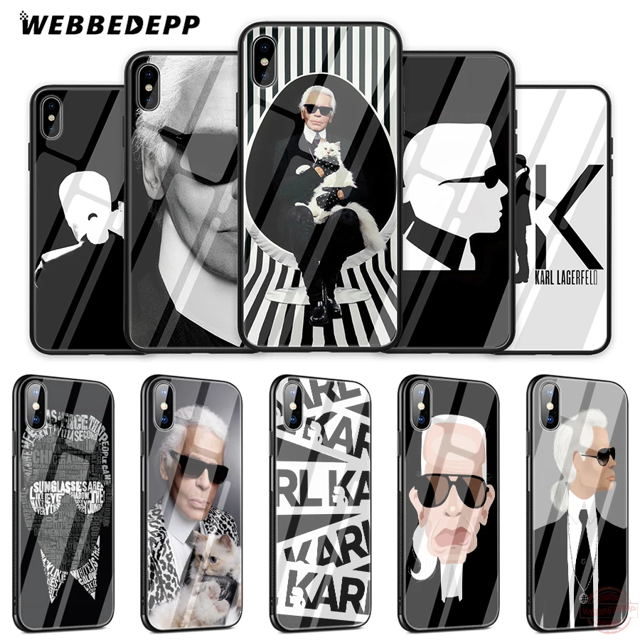 

WEBBEDEPP Fashion Karl Lagerfeld Tempered Glass Phone Case for Apple iPhone XS Max XR X 8 7 6S Plus 5S SE Cover