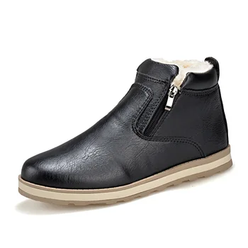 

Autumn Winter Men Warm Snow Boots Genuine Leather Casual With Short Plush Ankle Boots Height Increasing Rubber Zip Men Shoes