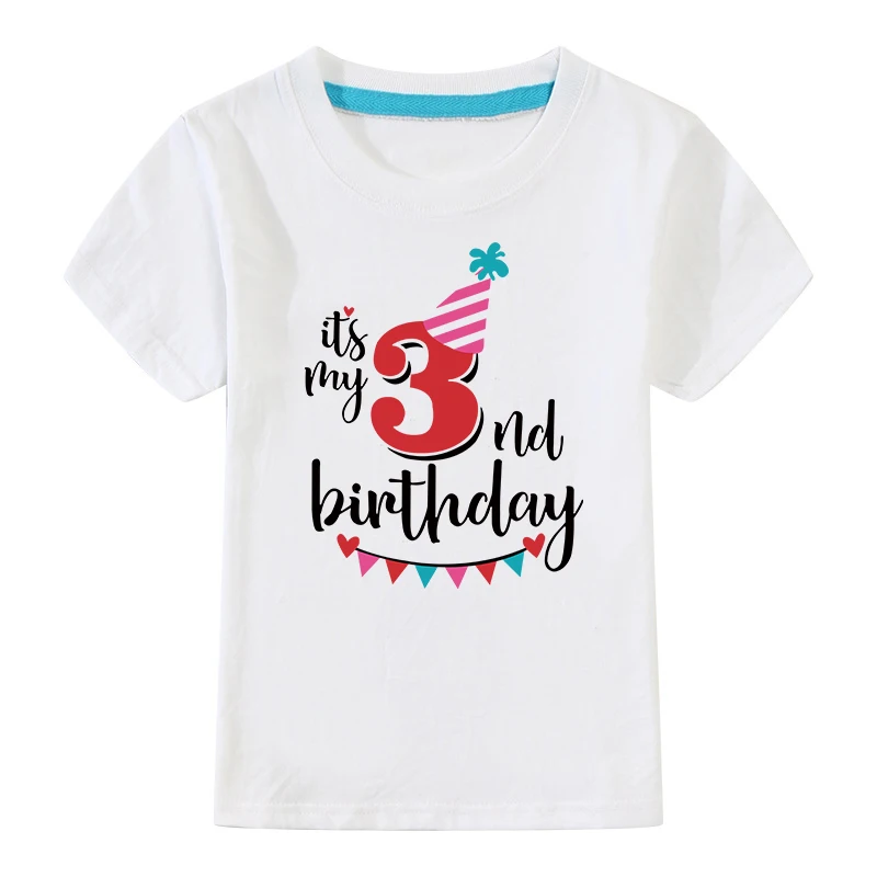 Birthday Tshirts Girl Short Sleeve Girls 3rd Kids Birthday Shirts O-Neck Fashion Children Tees Shirt For 2 3 4 5 6 7 8 9 10 Year - Цвет: White-03