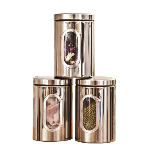 3pcs Stainless Steel Window Canister Tea Coffee Sugar Nuts Jar 3pcs Stainless Steel Window Canister Tea Coffee Sugar Nuts Jar Storage Set Silver