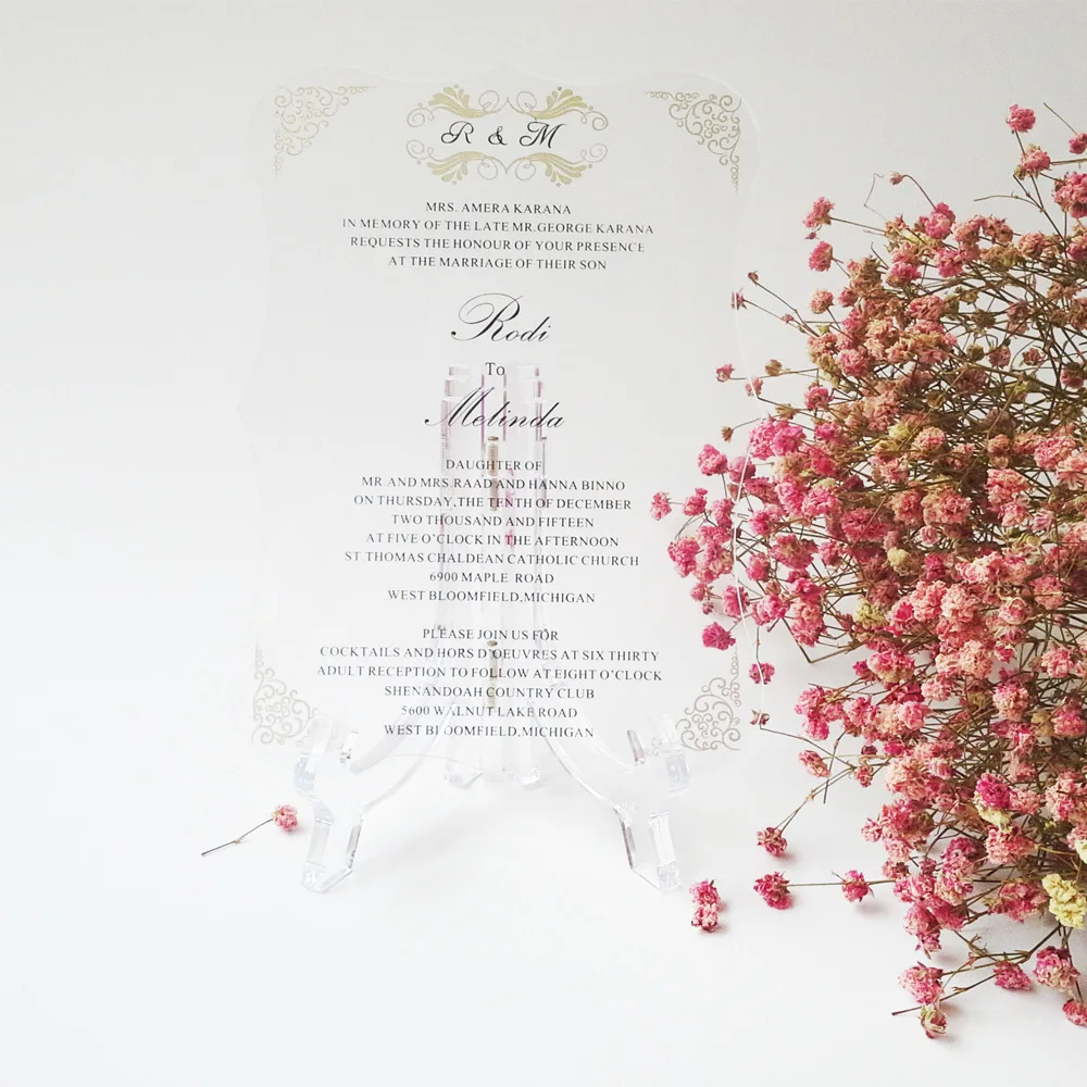 Image Royal scroll shape clear acrylic wedding invitation card (1lot=100pcs)
