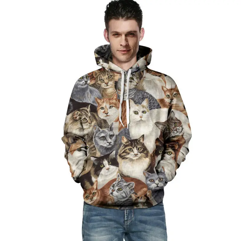 Cat Print Hoodies Men 3D Sweatshirts Harajuku Animal Graphic Hooded