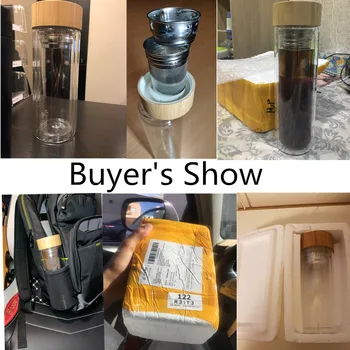 Tea Bottle Glass Bottled Water Bottle Infuser With Filter Strainer Borosilica Double Wall Drink Bamboo Lid 450ml Car Drinkware 5