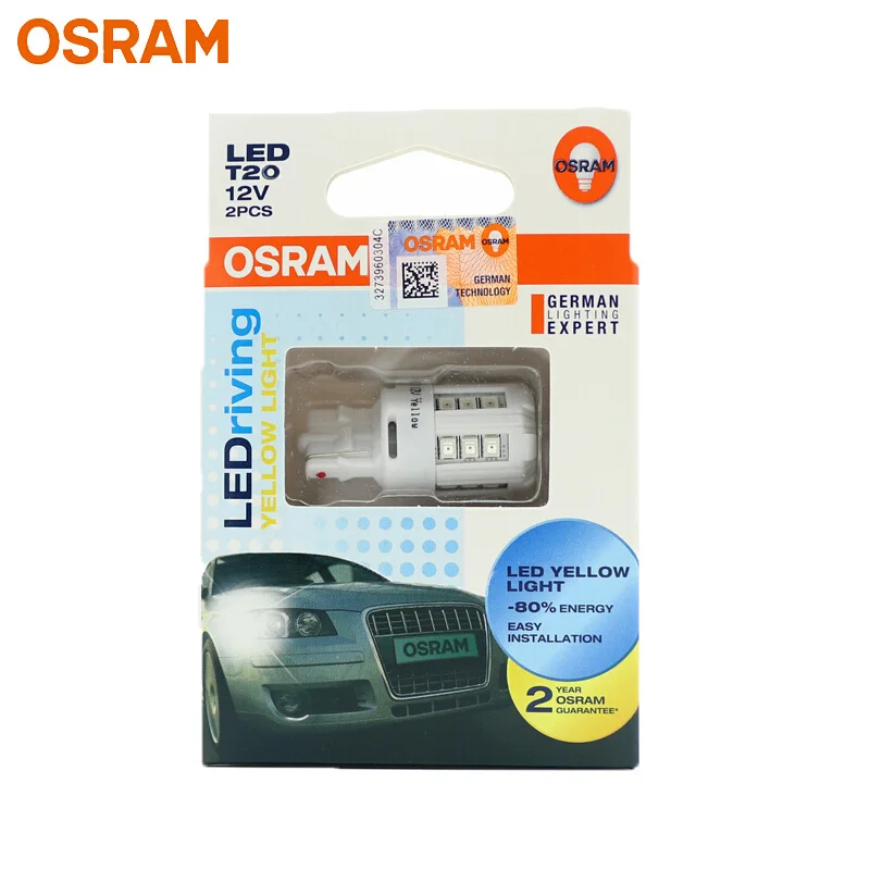 

OSRAM LEDriving Standard LED Retrofit W21W T20 7705YE Amber Color Car Turn Signal Light Yellow Fog Lamp Reverse Bulb (Twin)