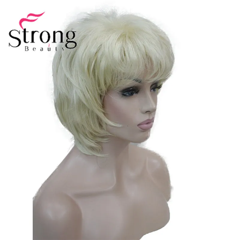 StrongBeauty короткий Мягкий Лохматый слоистый Серебряный микс Классический колпачок полный синтетический парик для женщин парики Светлые цвета на выбор