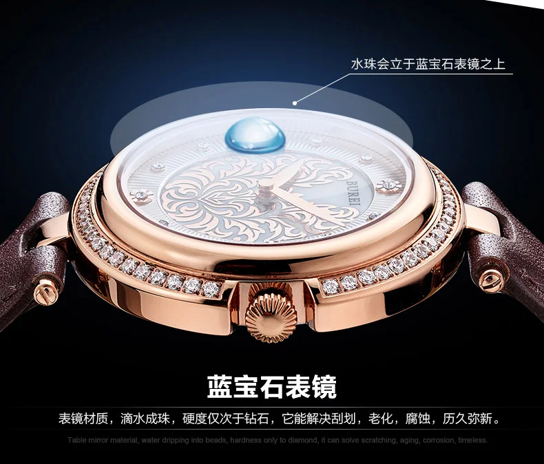 BUREI 13005 швейцарские часы женские роскошные брендовые благородный жемчуг леди серии Австрия Алмазный сапфир серебро relogio feminino