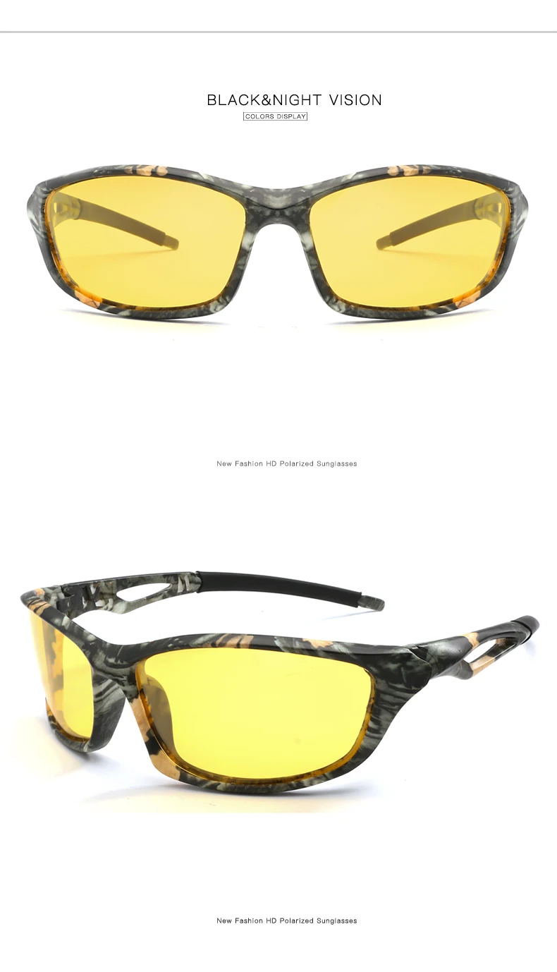 Солнцезащитные очки унисекс поляризованные женские солнцезащитные очки мужские зеркальные очки Квадратные камуфляжные очки оправа женские темные очки UV400 - Цвет линз: Black Night Vision