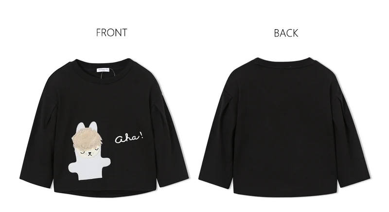 Balabala/свитер с длинными рукавами-буфами из хлопка для маленьких девочек с Appqlique, Детская рубашка футболка с круглым вырезом в рубчик