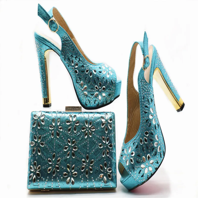 

G49 Sea Blue New Arrival African Woman Shoes And Bag Set Fashion Dress Shoes Sandals Pumps Matching Bag Free Shipping