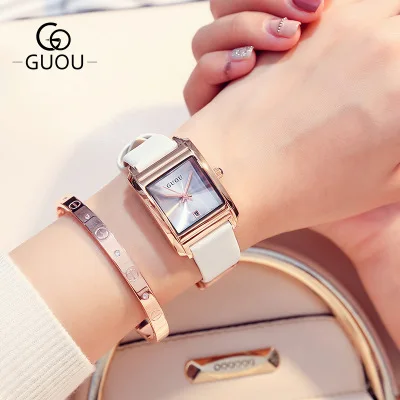

GUOU Brand Fashion simple Square dial Ladies Dress Waterproof Quartz Watch Women calendar multiple colour Leather Watch Hot Sale